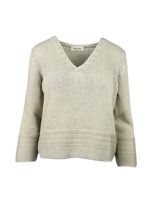 scollo a v donna in cotone con bordo lavorato beige Gran Sasso | 13208-20907BEIGE